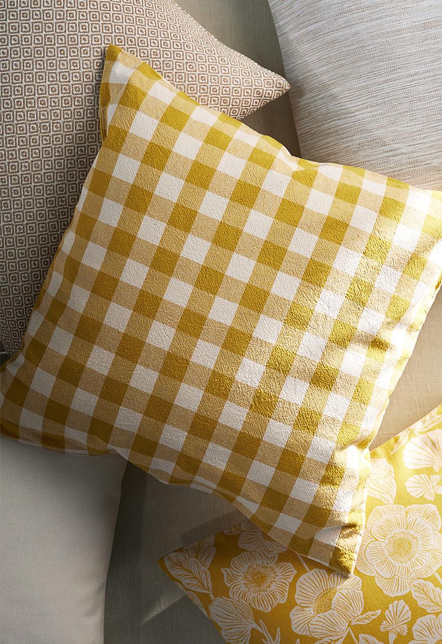H&M - Gingham-checked cotton cushion cover - dark yellow gingham check