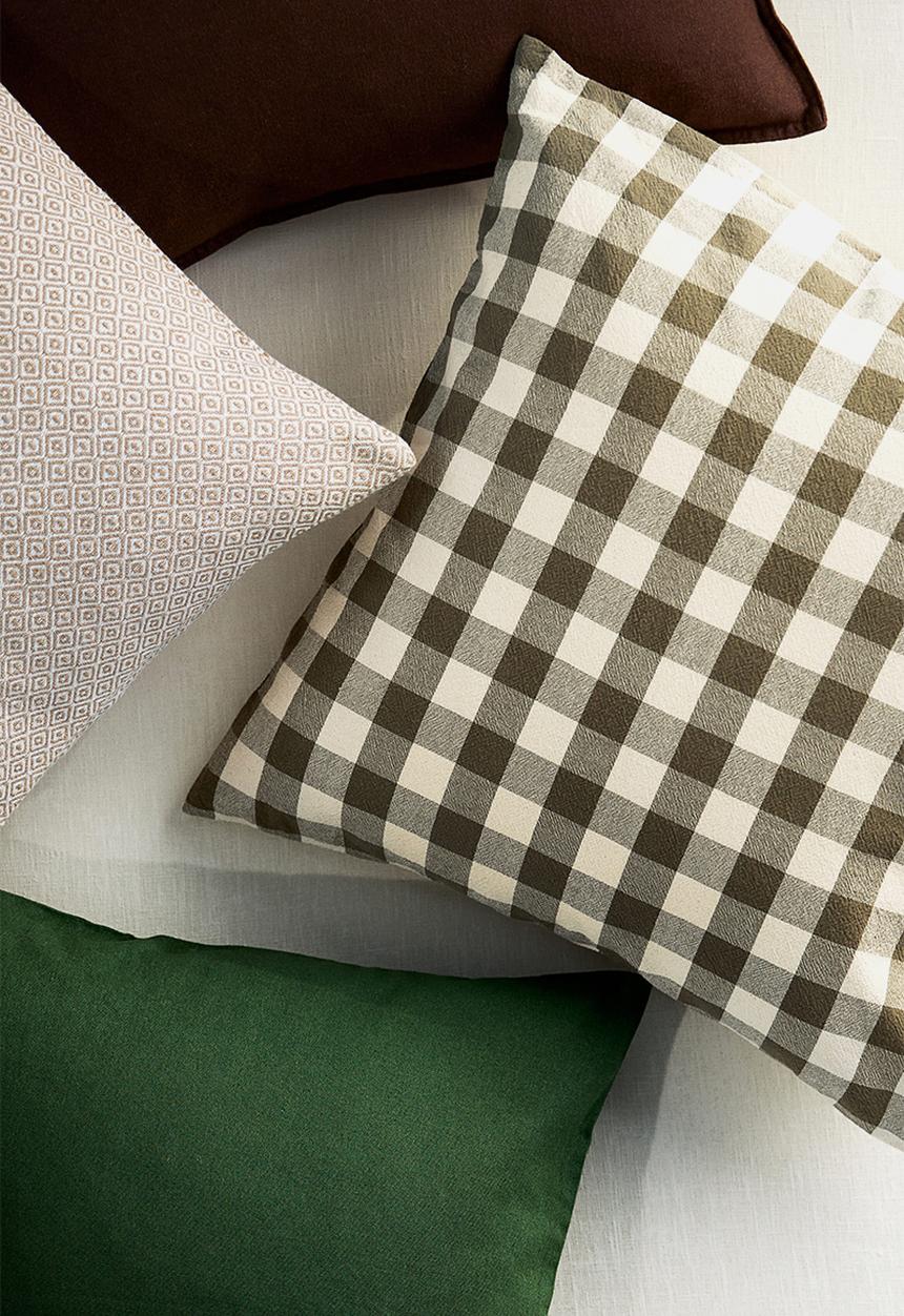 H&M - Gingham-checked cotton cushion cover - khaki green gingham check