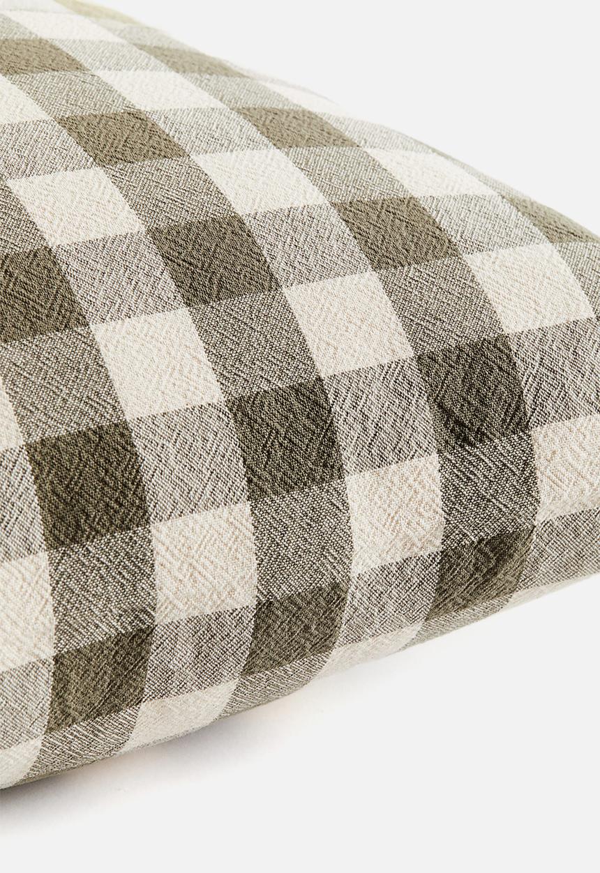 H&M - Gingham-checked cotton cushion cover - khaki green gingham check