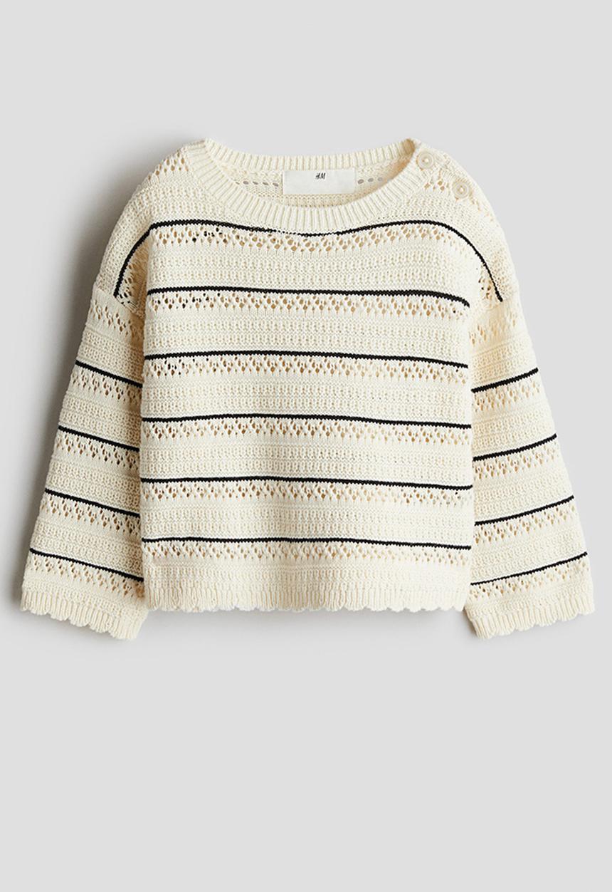 H&M - Pointelle-knit cotton jumper - light beige striped