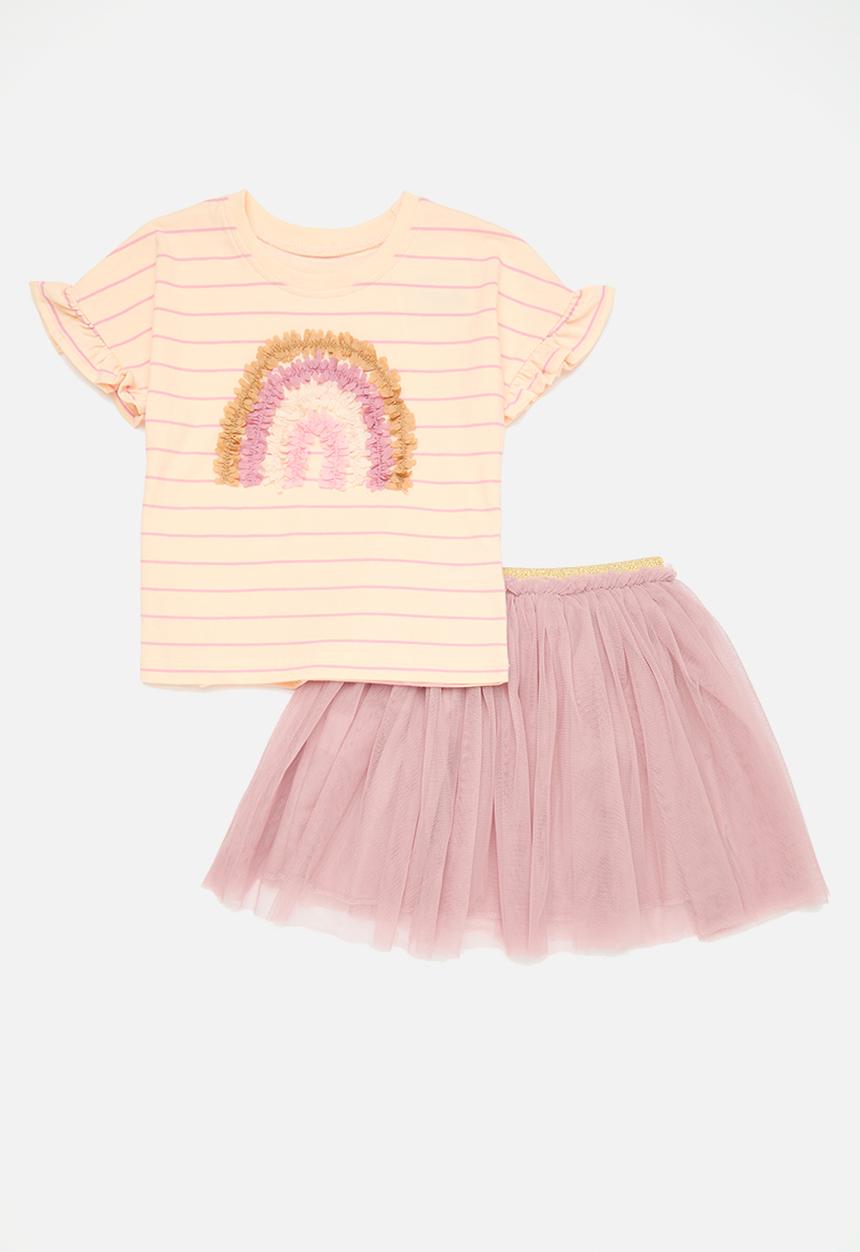 Pop Candy - Ruffled rainbow top with mesh tutu skirt - multi/pink