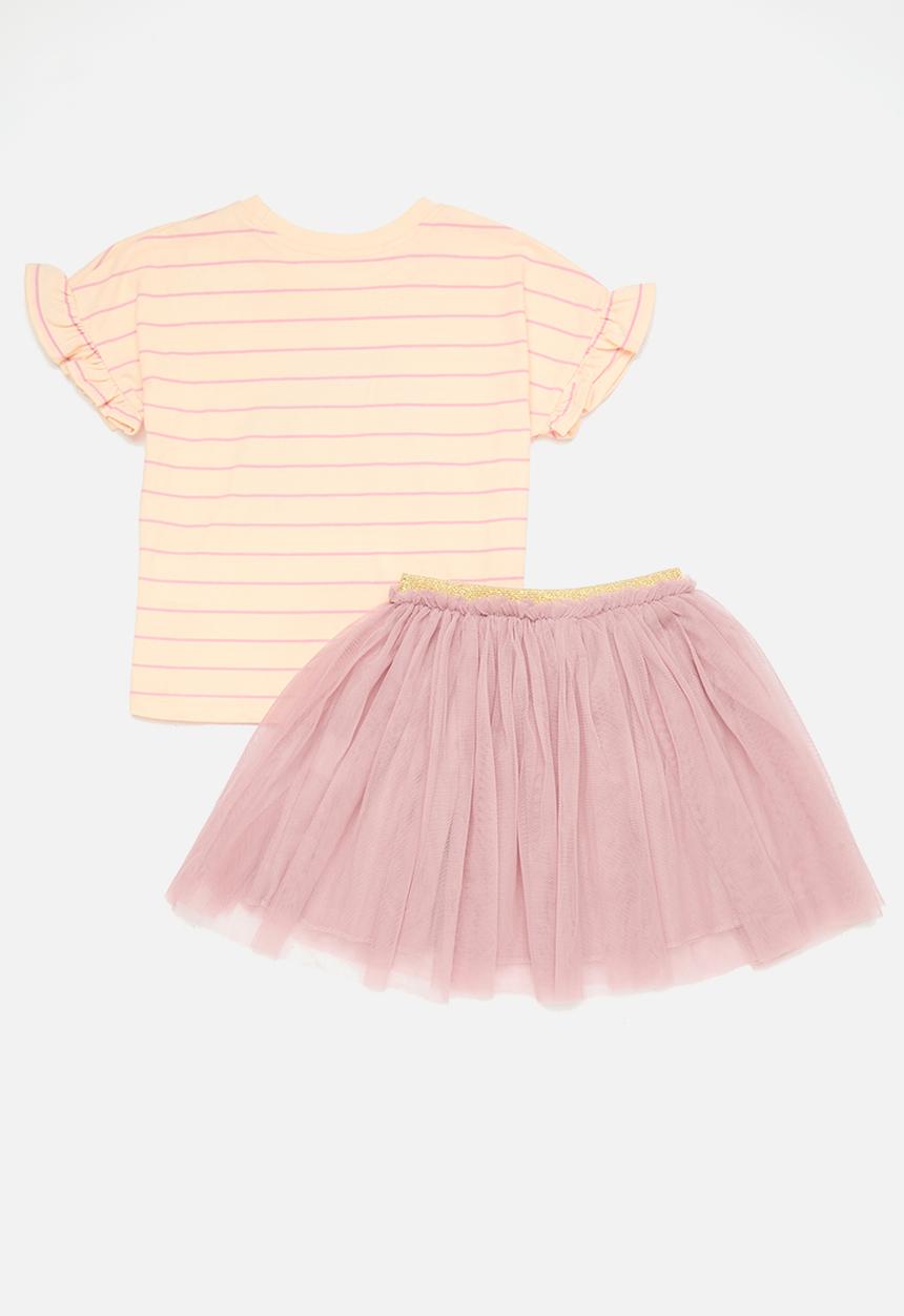Pop Candy - Ruffled rainbow top with mesh tutu skirt - multi/pink