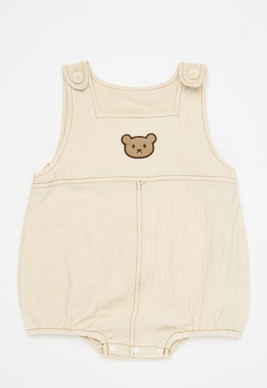 Pop Candy - Dungaree bodysuit with merrowed edge bear - light beige