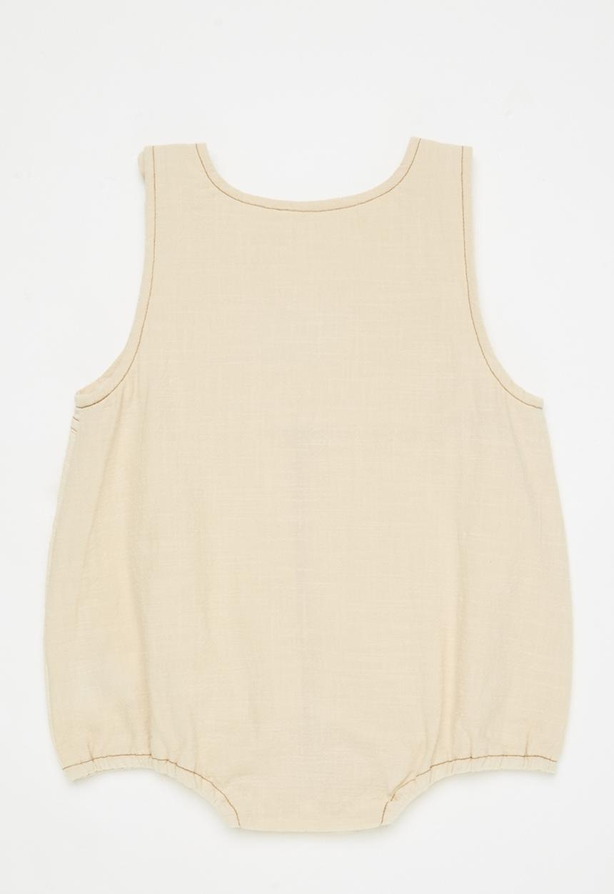 Pop Candy - Dungaree bodysuit with merrowed edge bear - light beige