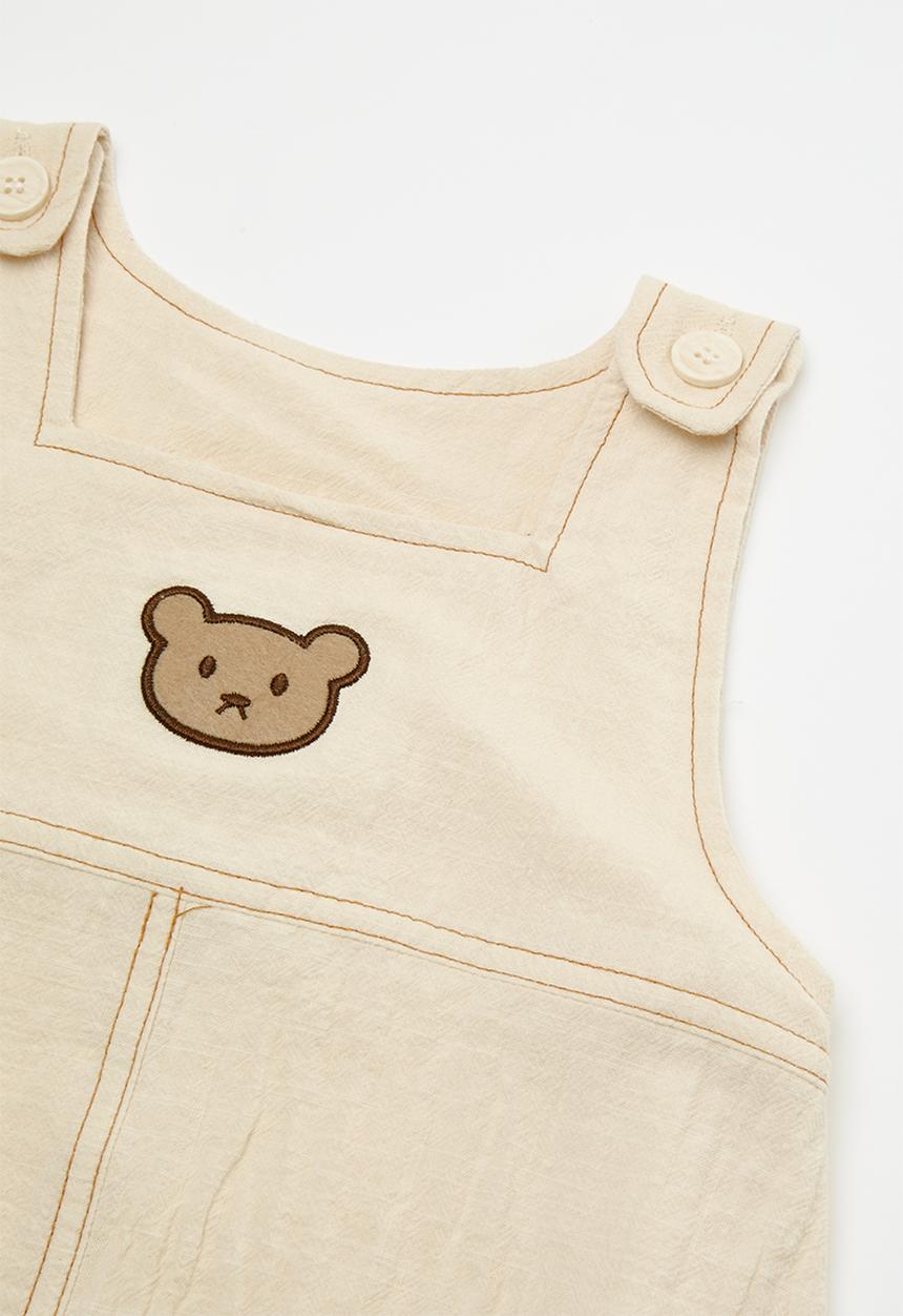Pop Candy - Dungaree bodysuit with merrowed edge bear - light beige