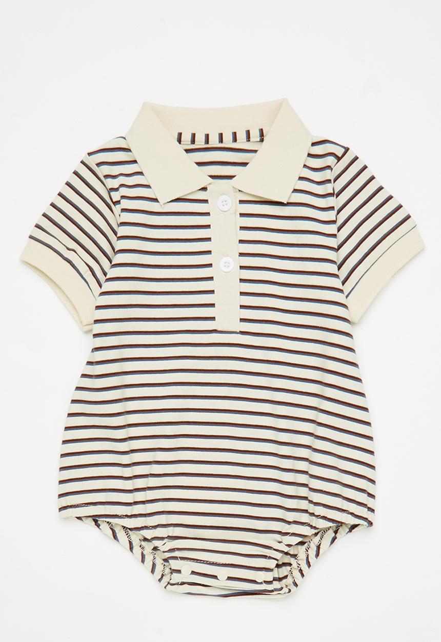 Pop Candy - Striped golfer-style bodysuit - cream retro