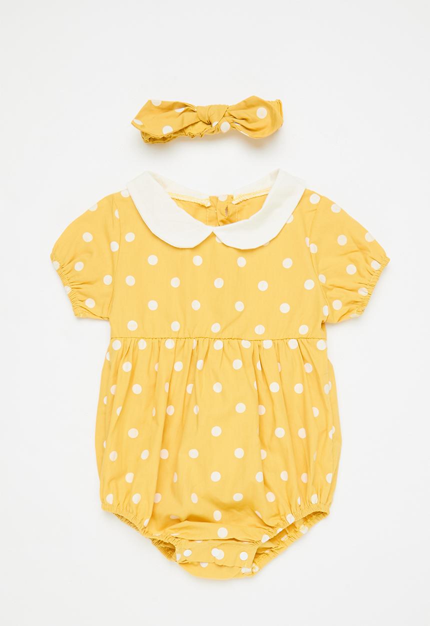 Pop Candy - Peter pan collar bodysuit with headband - mustard/polka dots