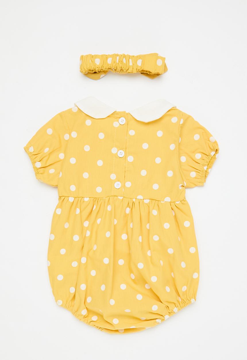 Pop Candy - Peter pan collar bodysuit with headband - mustard/polka dots