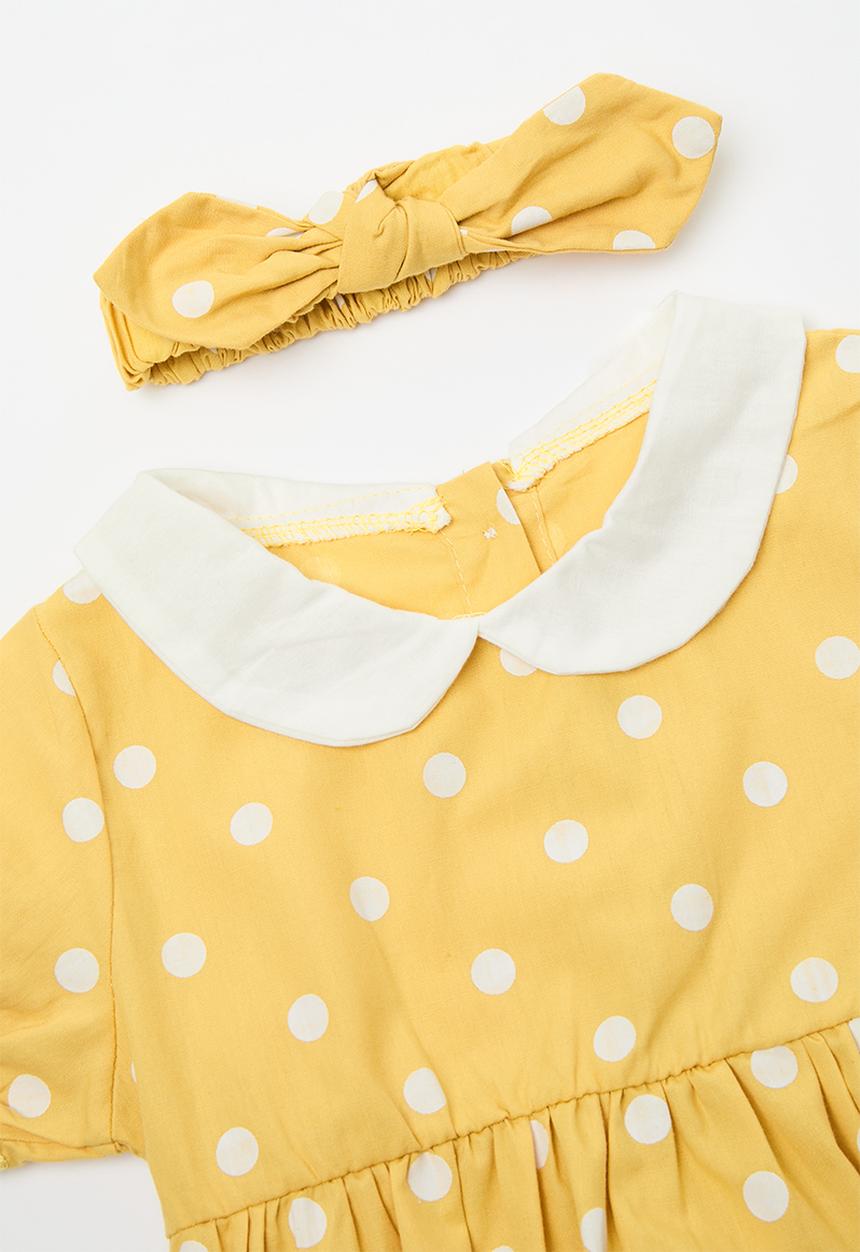 Pop Candy - Peter pan collar bodysuit with headband - mustard/polka dots