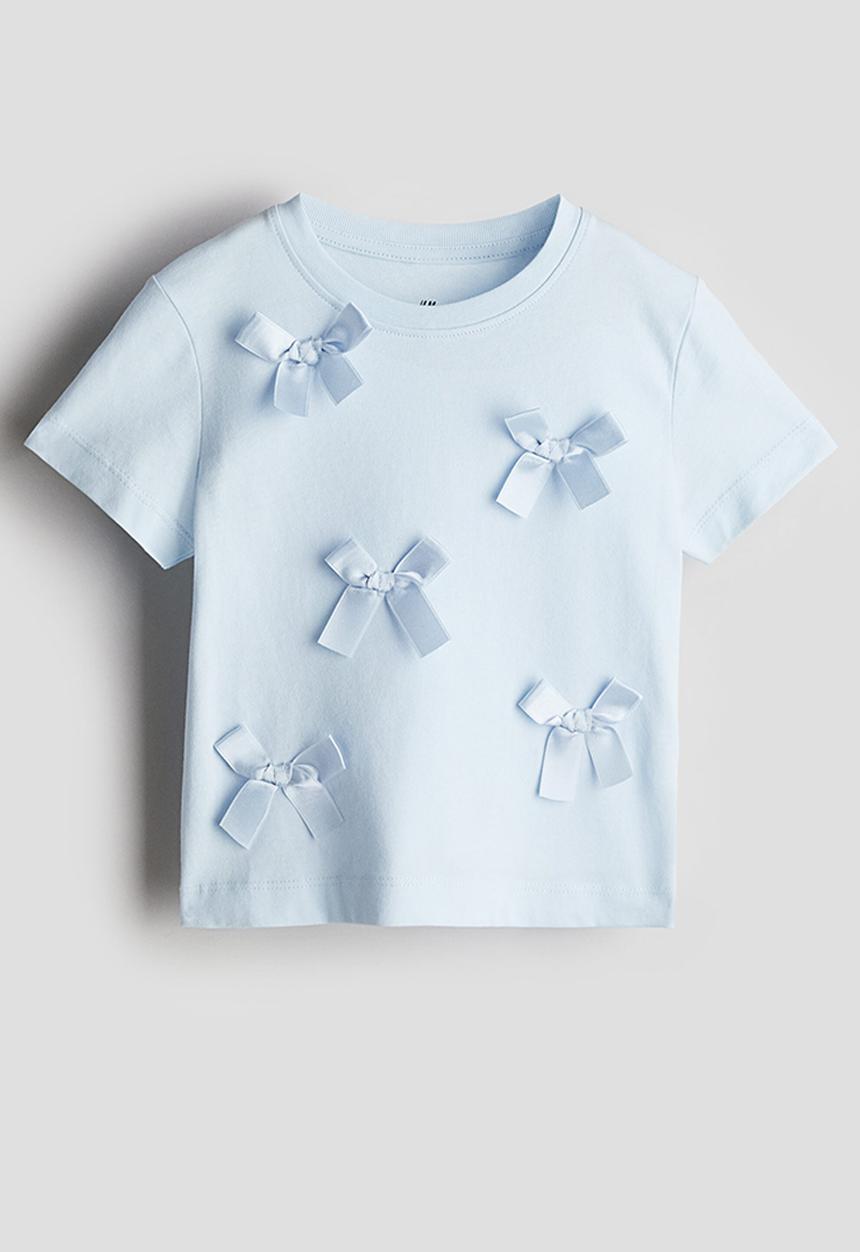H&M - Motif-detail t-shirt - light blue bows