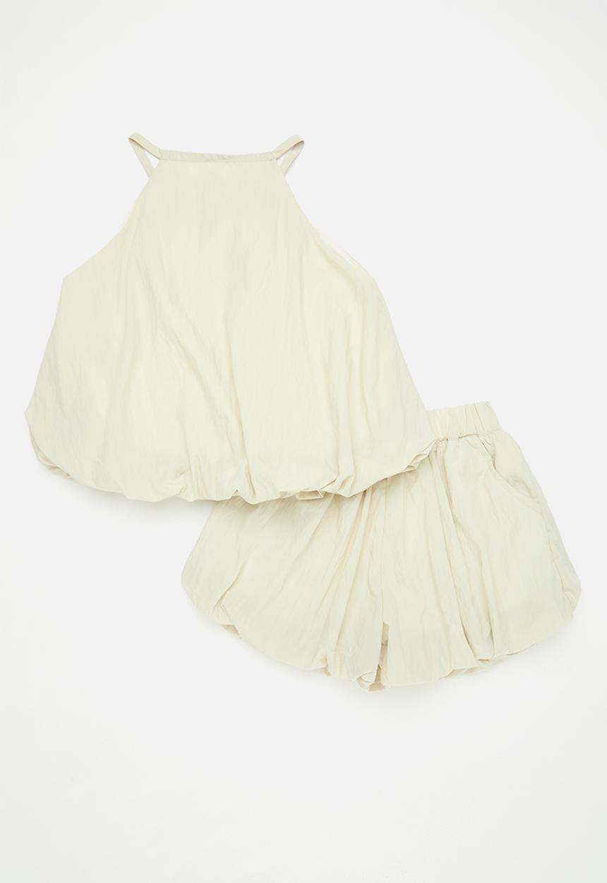 Pop Candy - Cutaway bubble top with bubble shorts - bone