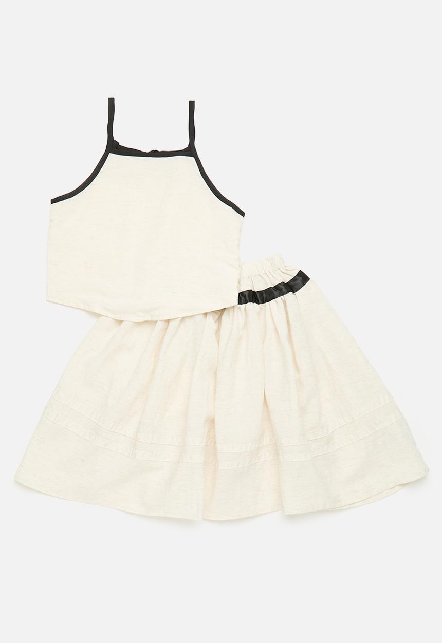 Pop Candy - Square neck top & skirt with contrast bias binding - cream/black