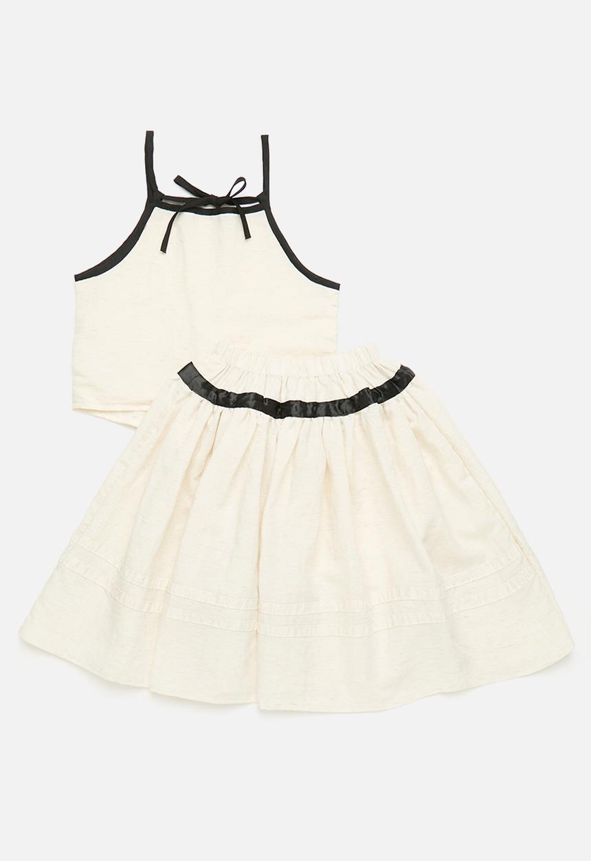 Pop Candy - Square neck top & skirt with contrast bias binding - cream/black