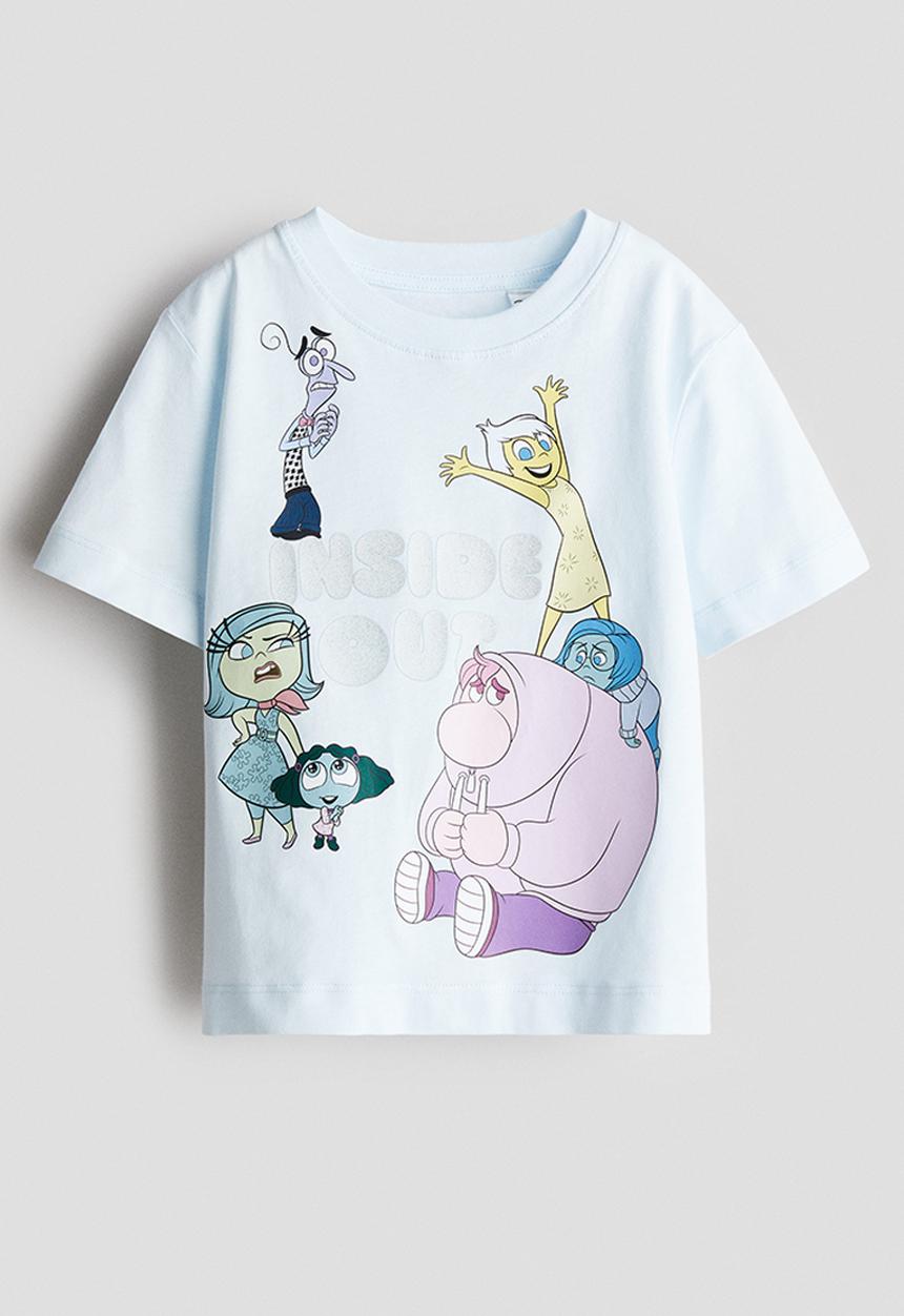 H&M - Print-motif cotton t-shirt - light blue inside out