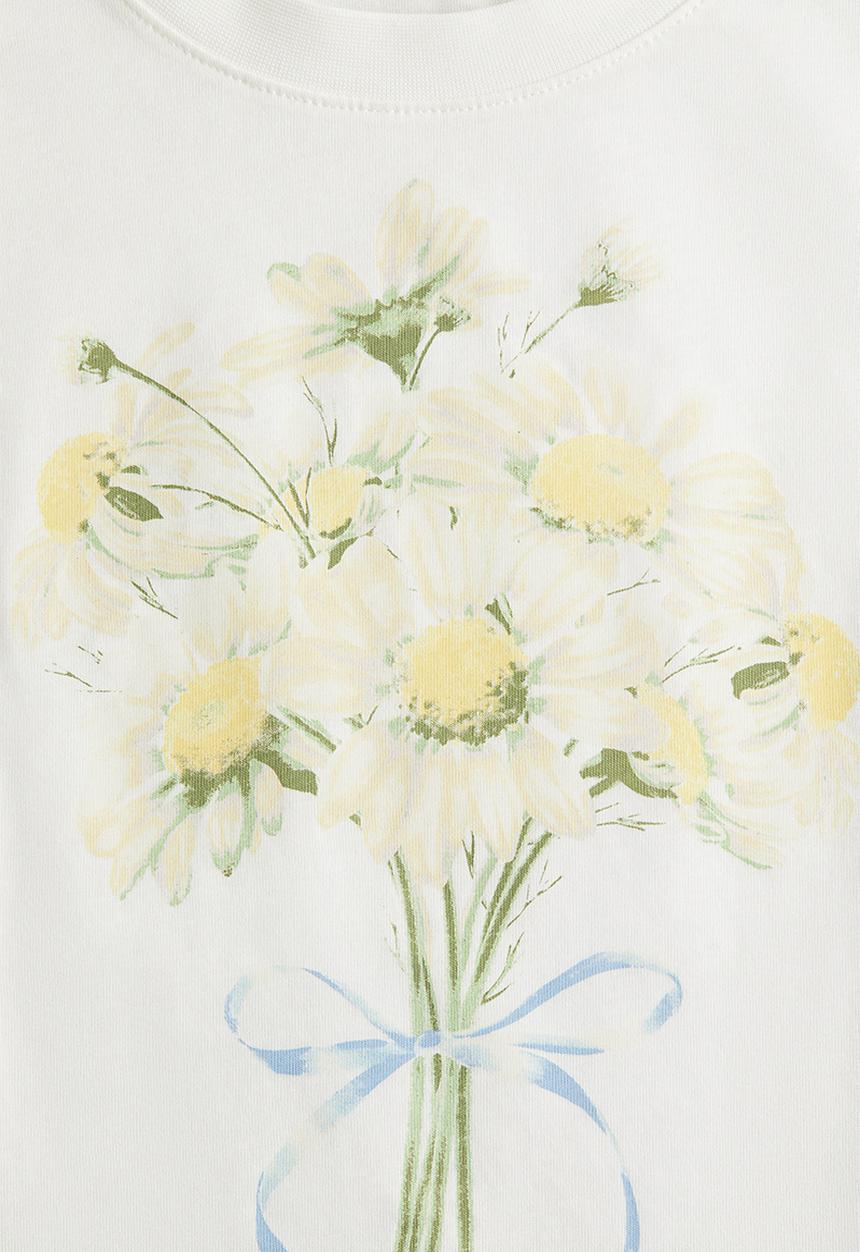 H&M - Oversized cotton t-shirt - white flowers 