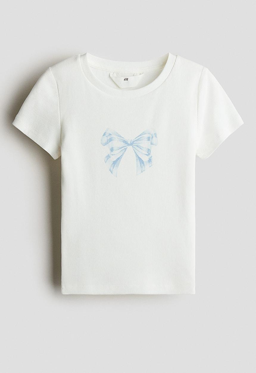 H&M - Print-motif cotton top - white bow
