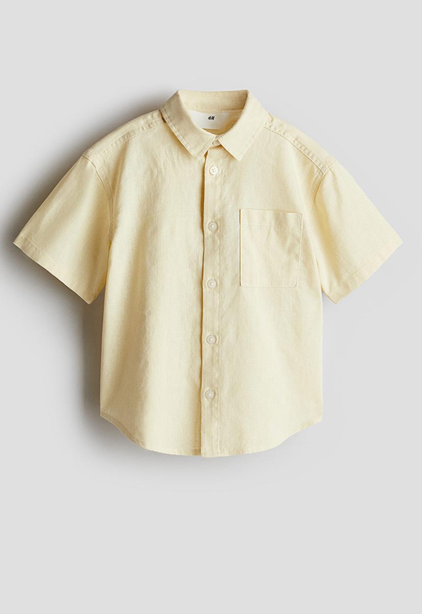 H&M - Short-sleeved linen-blend shirt - light yellow