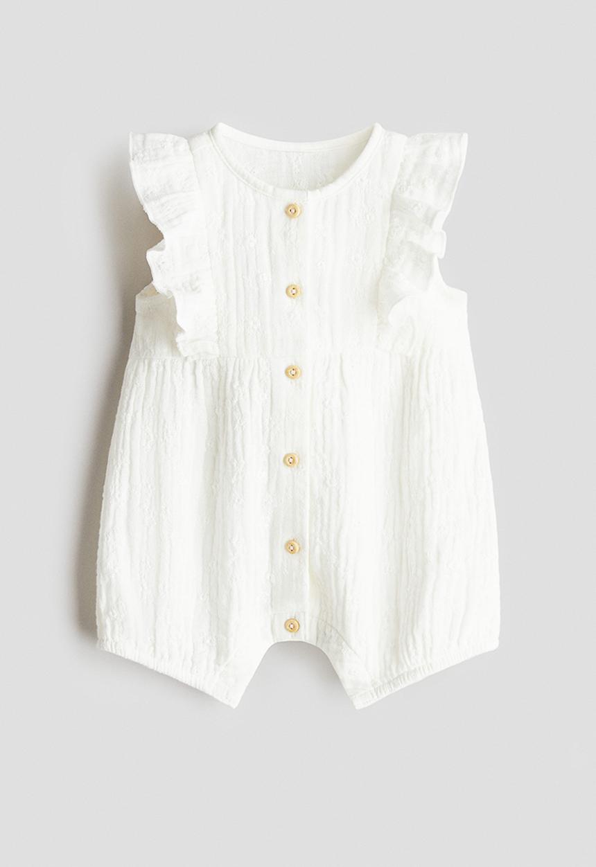 H&M - Cotton muslin romper suit - white