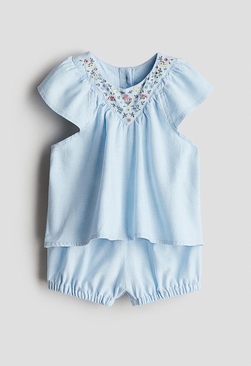H&M - 2-Piece linen-blend set - light blue flowers