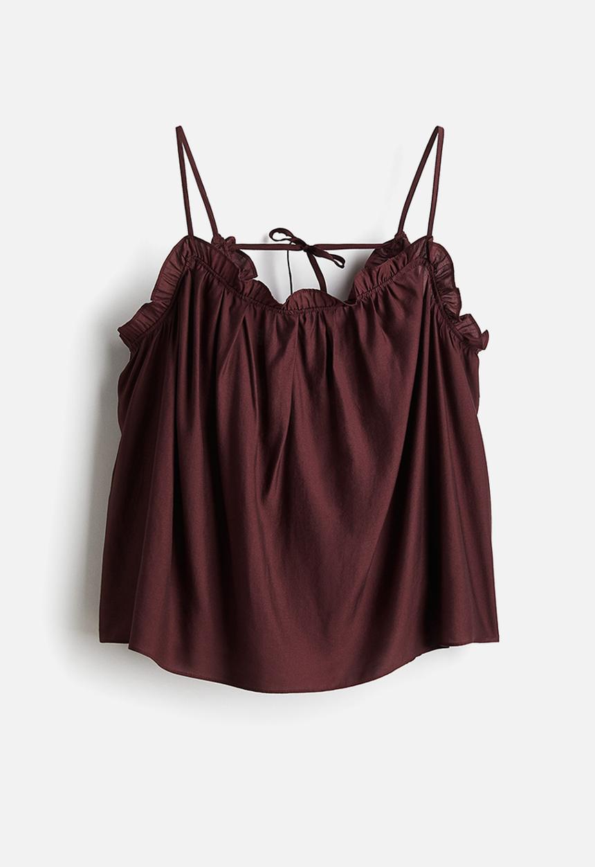 H&M - Frill-trimmed strappy top - burgundy