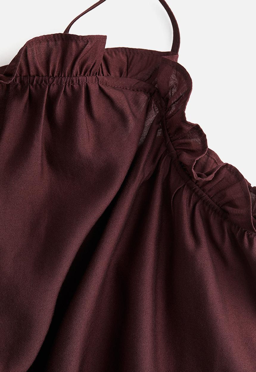 H&M - Frill-trimmed strappy top - burgundy