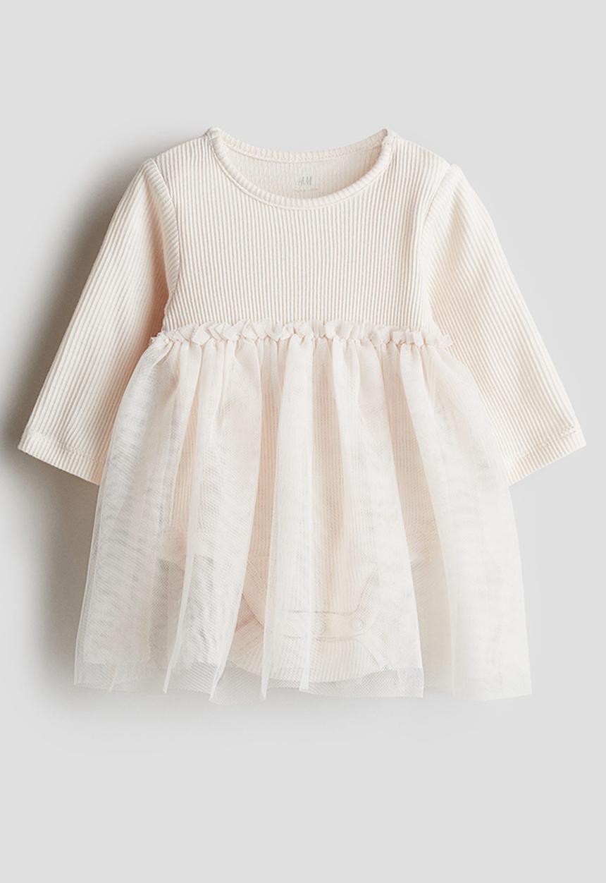 H&M - Tulle-skirt bodysuit dress - light beige 