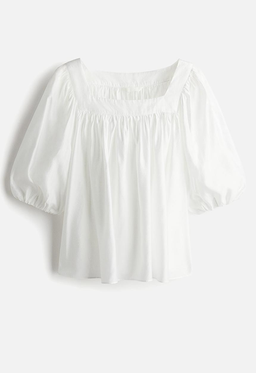 H&M - Balloon-sleeved blouse - white