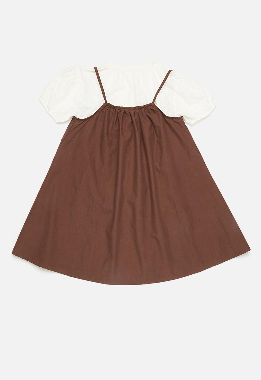 Pop Candy - Mini dress with puff sleeved blouse - brown/white