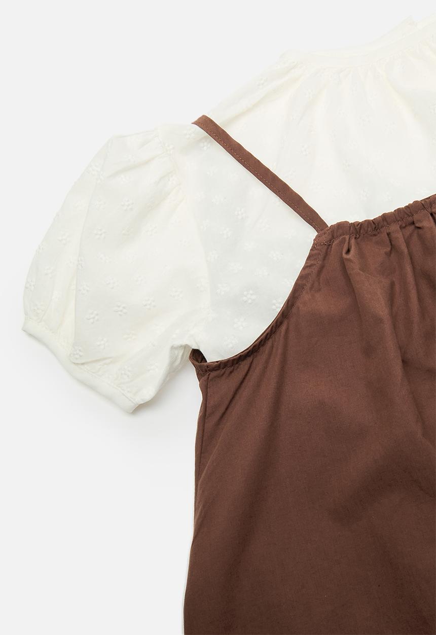 Pop Candy - Mini dress with puff sleeved blouse - brown/white