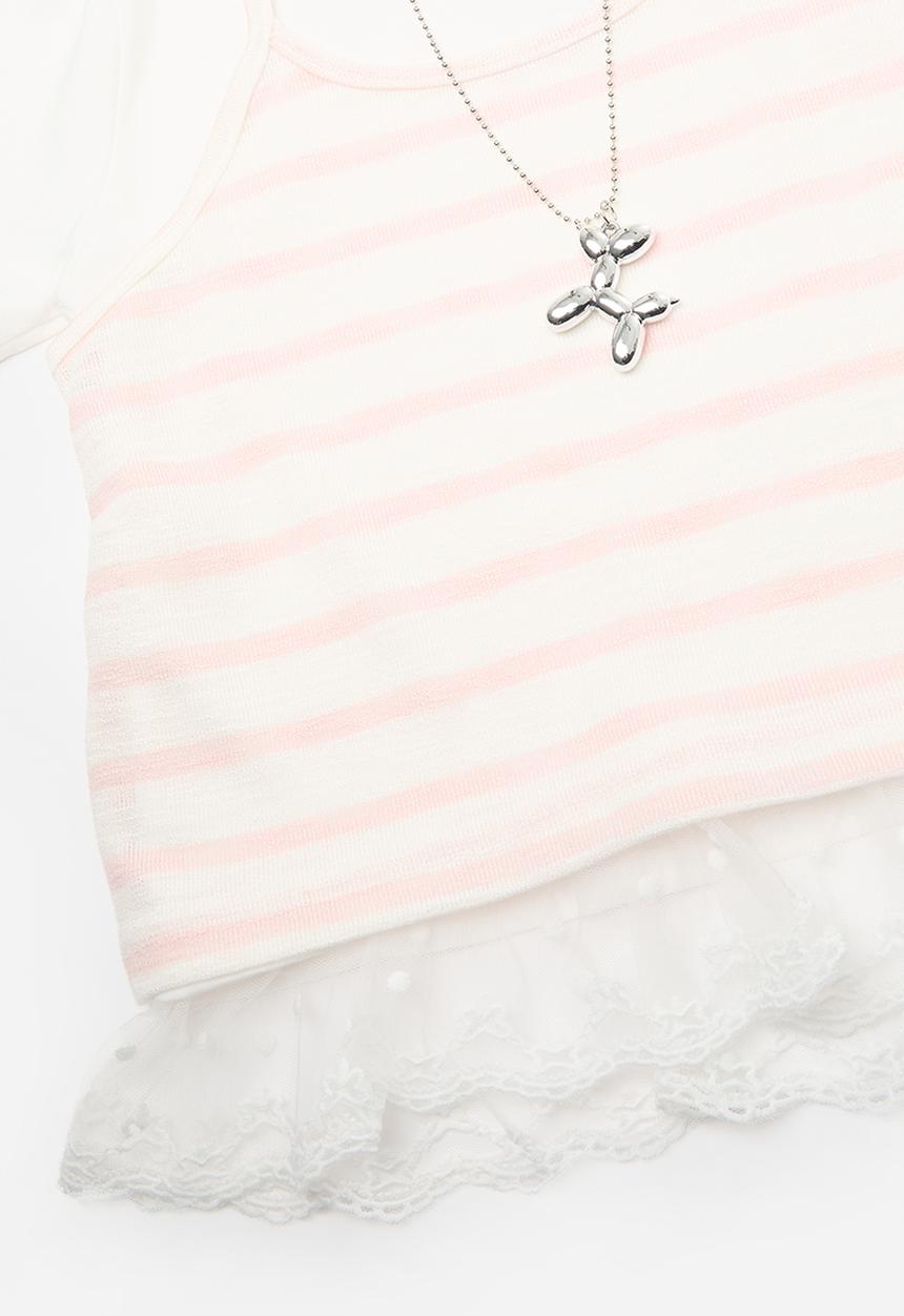 Pop Candy - Vest & lace trim tee with wide leg jeans - white/pink/light blue