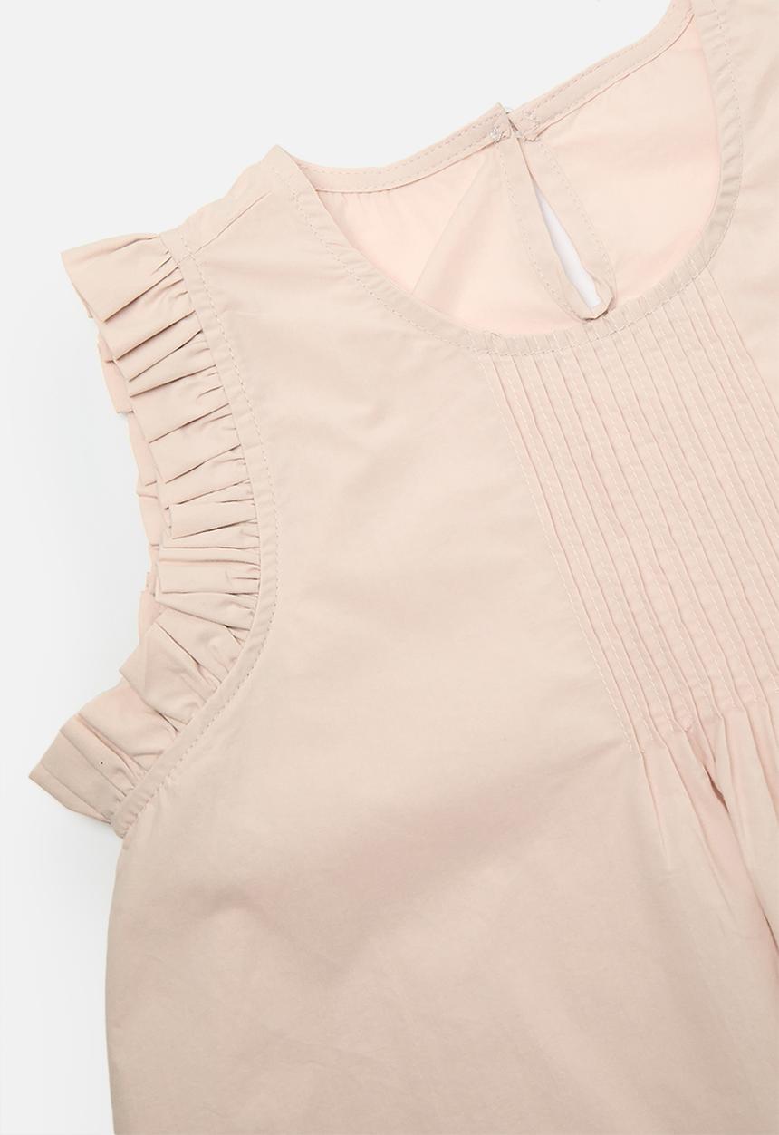 Pop Candy - Top with pin tuck detailing & lace hem jeans - pink/blue