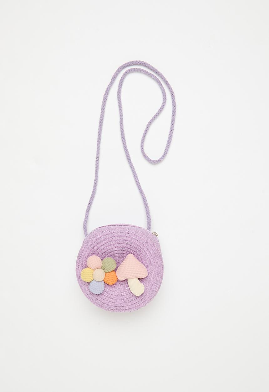 Pop Candy - Straw canteen bag with flower & shroom feature - purple