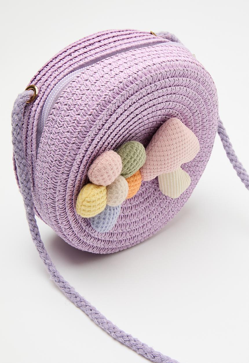 Pop Candy - Straw canteen bag with flower & shroom feature - purple