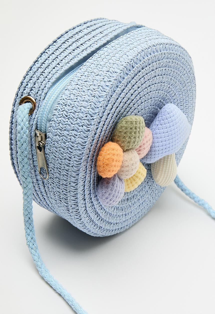Pop Candy - Straw canteen bag with flower & shroom feature - light blue