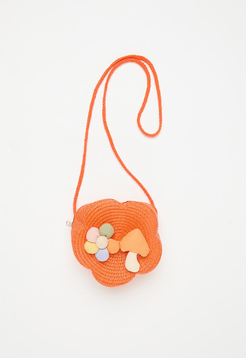 Pop Candy - Straw canteen bag with flower & shroom feature - orange