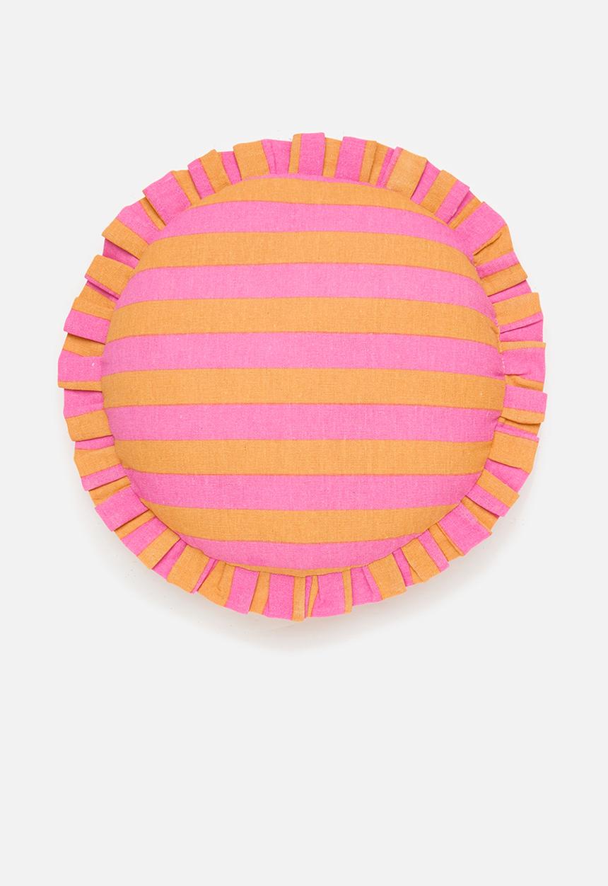 H&S - Frillo round cushion - orange & pink