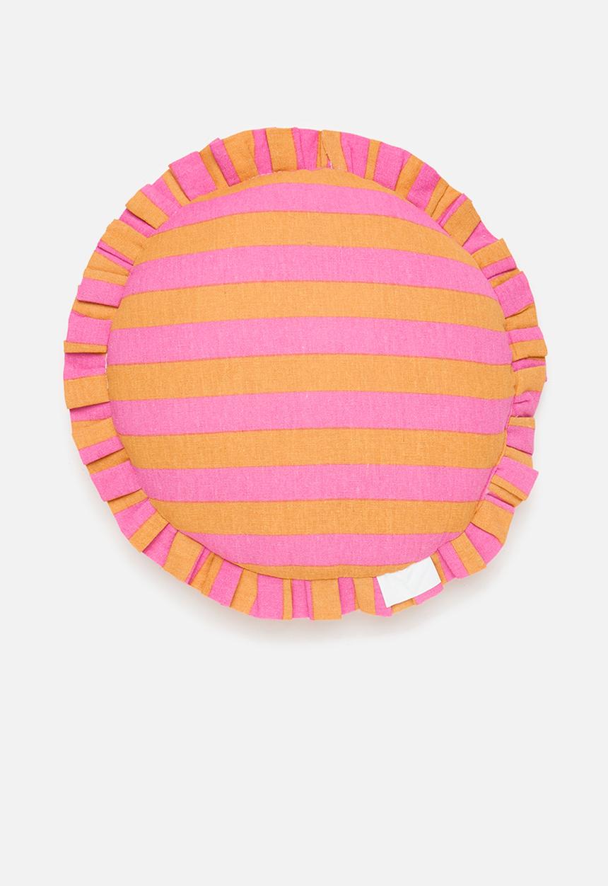 H&S - Frillo round cushion - orange & pink
