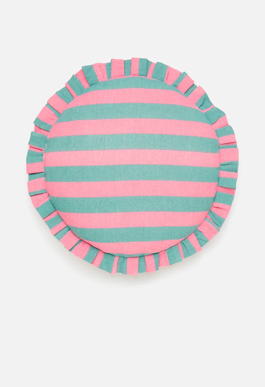 H&S - Frillo round cushion - blue & pink