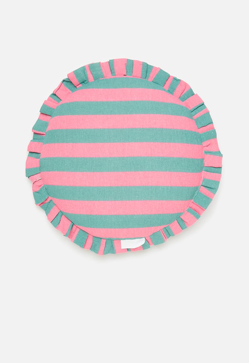 H&S - Frillo round cushion - blue & pink