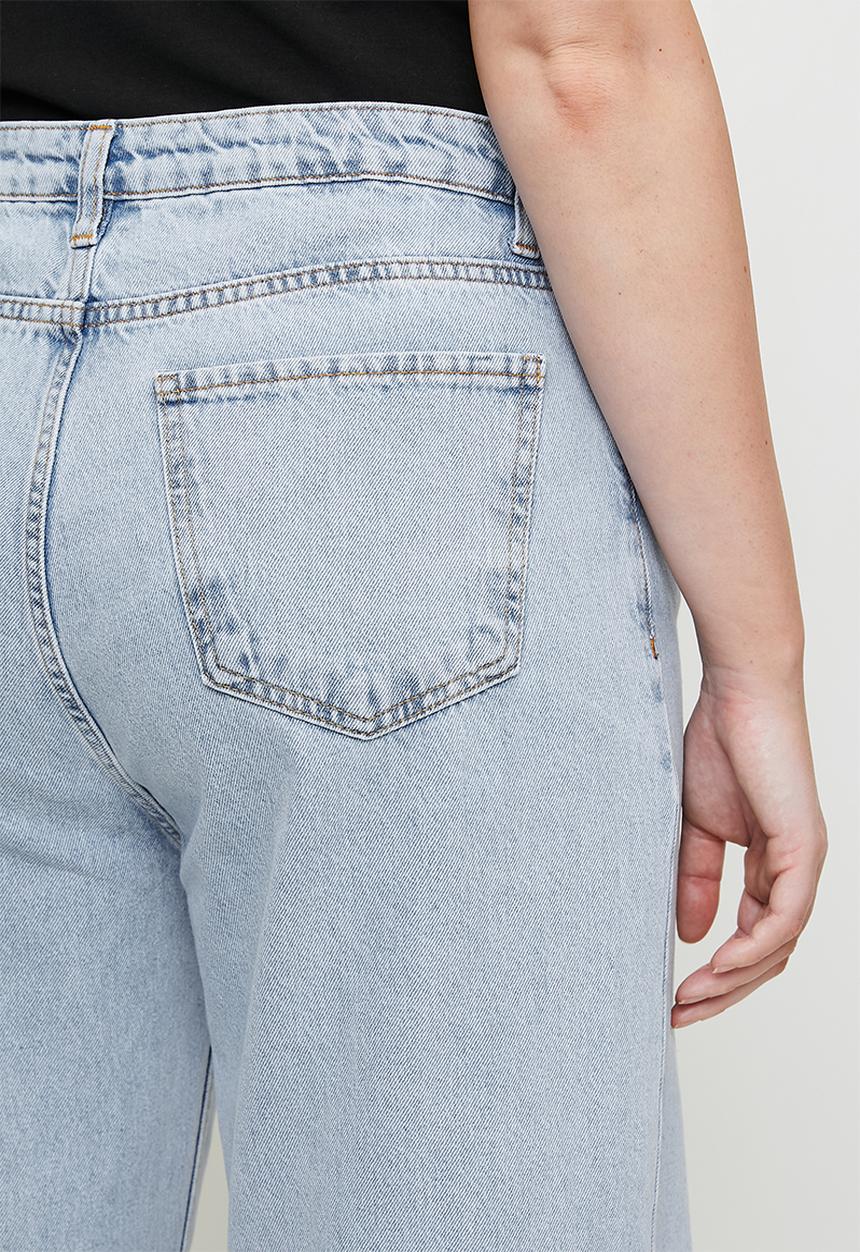 Trendyol - Plus size blue high waist destroyed wide leg  jeans - ice blue