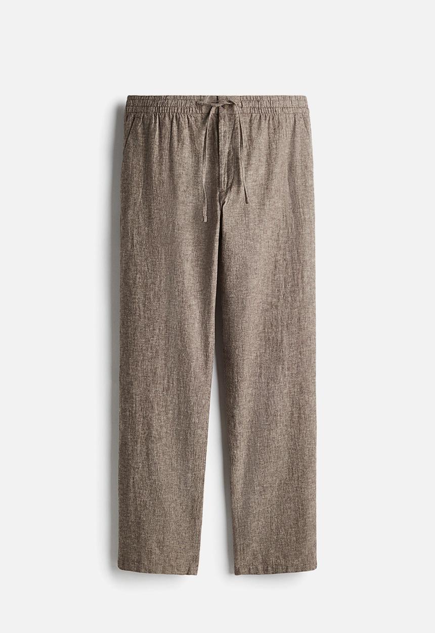 H&M - Regular fit linen-blend trousers - dark beige