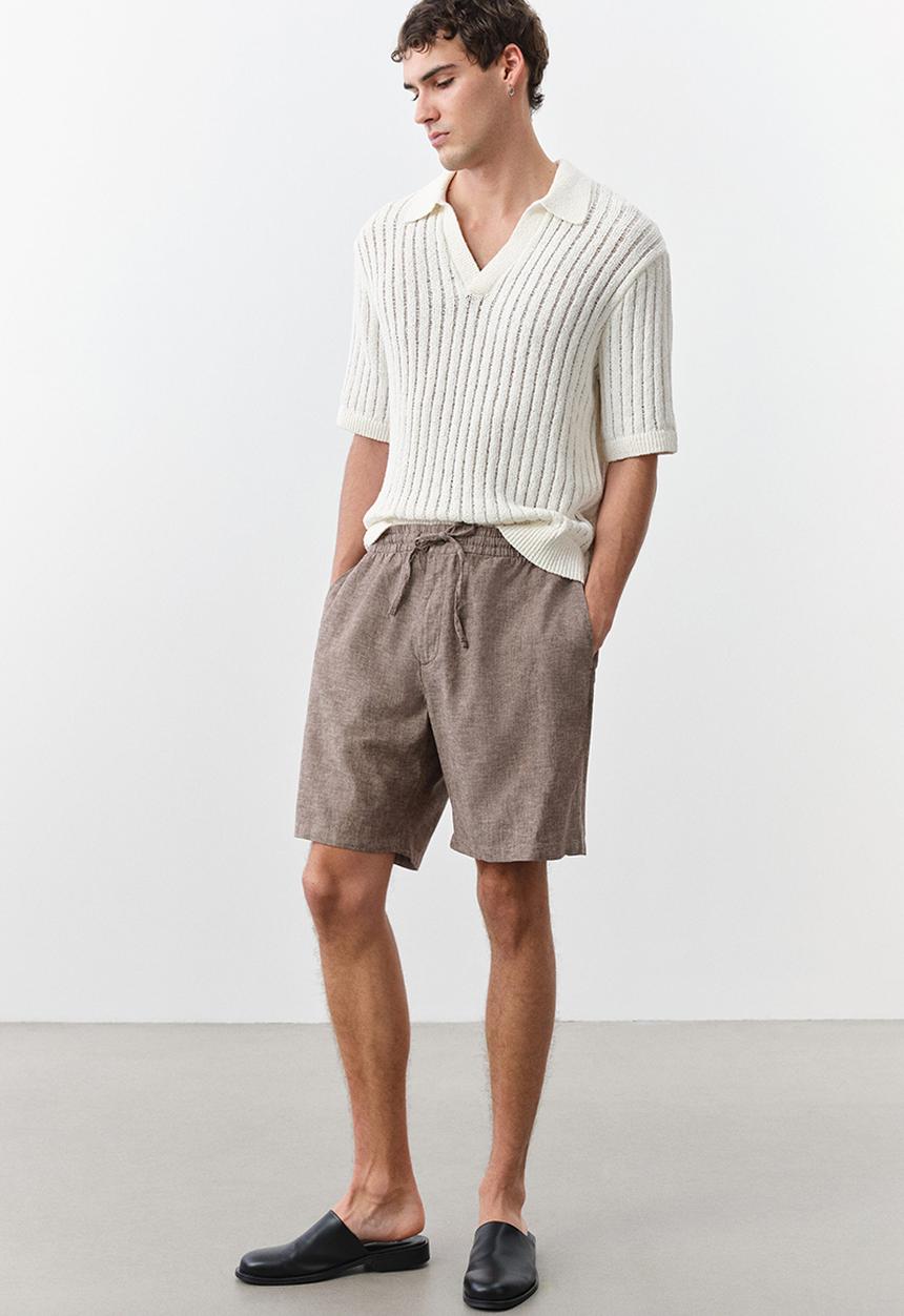 H&M - Regular fit linen-blend shorts - dark beige