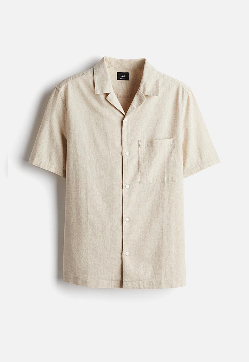 H&M - Regular fit short-sleeved linen-blend shirt - light beige