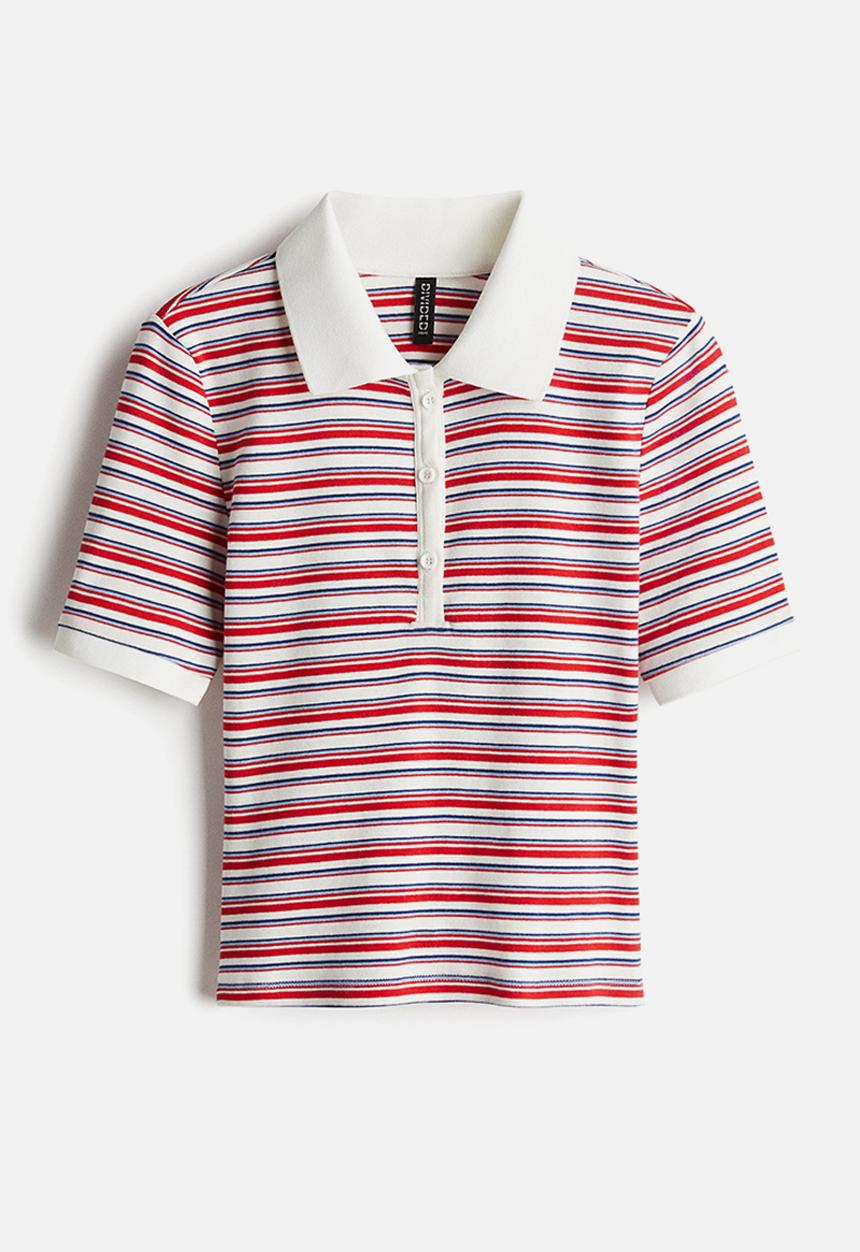 H&M - Cotton polo shirt - red & white striped 