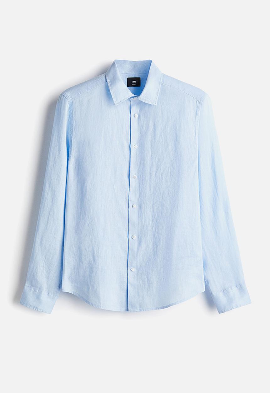 H&M - Slim fit linen shirt - light blue