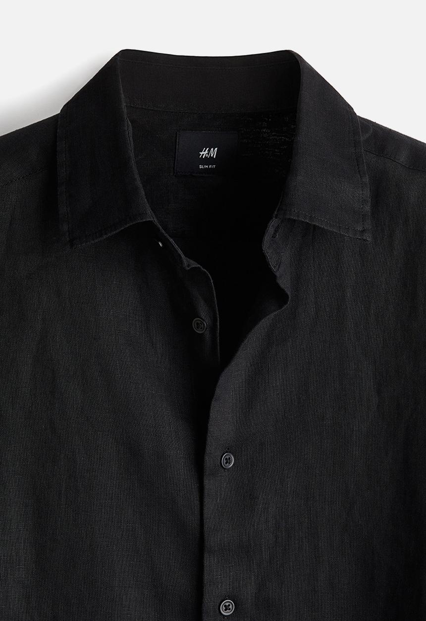 H&M - Slim fit linen shirt - black
