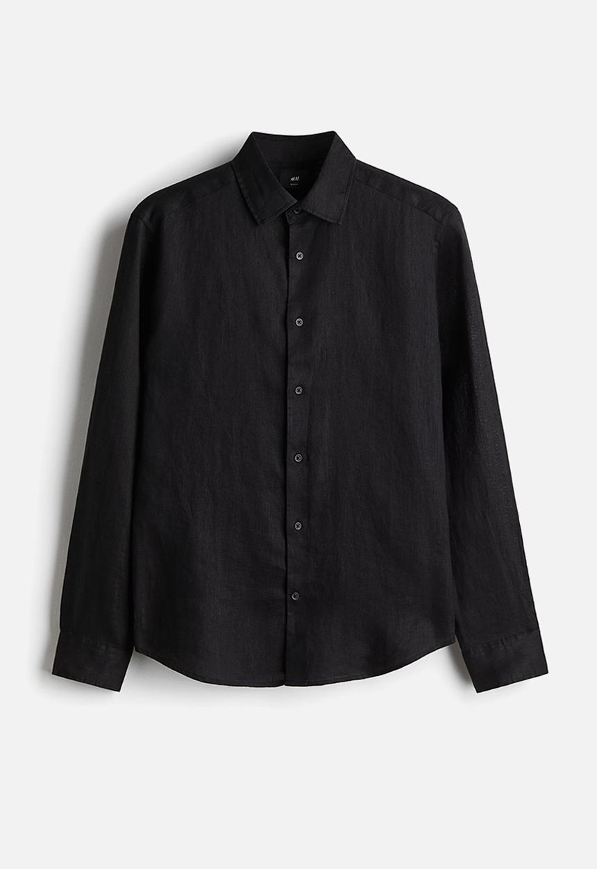 H&M - Slim fit linen shirt - black