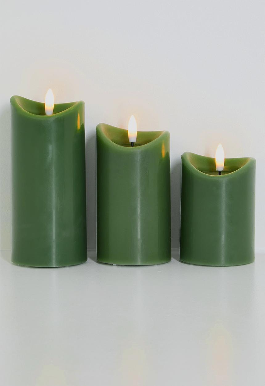 H&S - LED pillar candle set of 3 - green