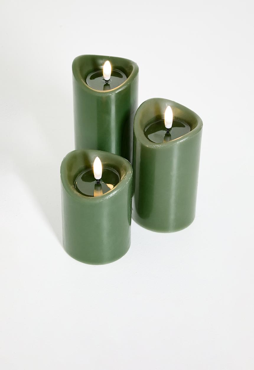 H&S - LED pillar candle set of 3 - green