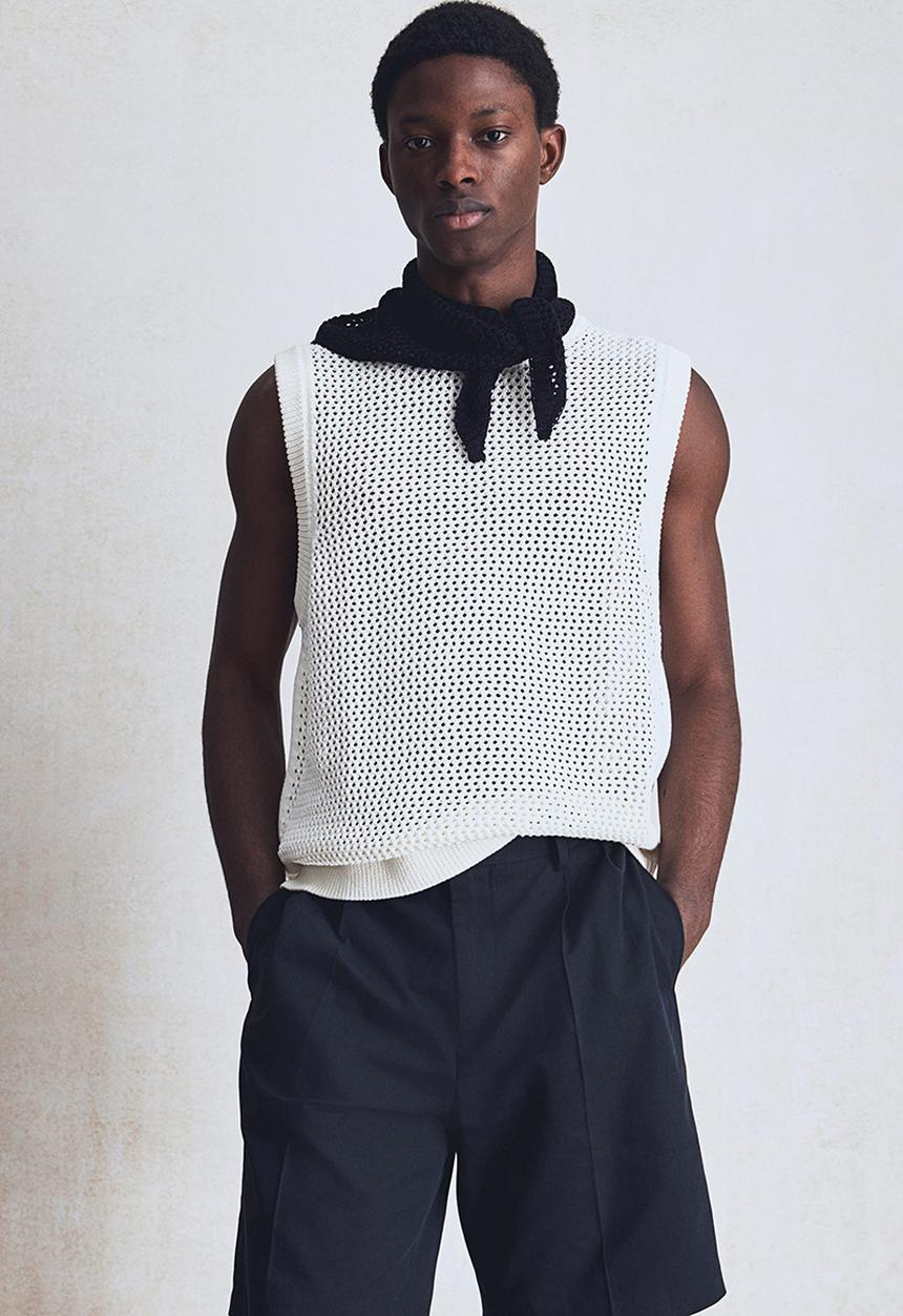 H&M - Regular fit pointelle-knit vest top - cream 